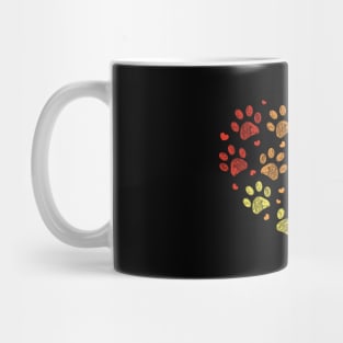 Rainbow colored paw prints with hearts Mug